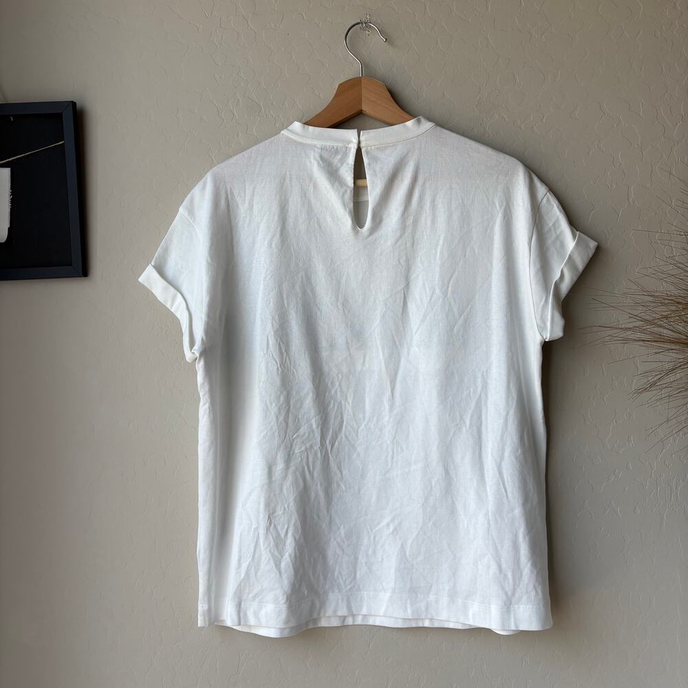 Brunello Cucinelli White Stripe Patterned‎ Crewneck Short Sleeve T-Shirt Size M - Picture 6 of 7